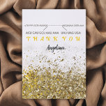 mRNA thank you card bioloy in gold glitter<br><div class="desc">mRNA sequence translated into amino acids sequence,  THANKYOU. Gold glitter background.</div>