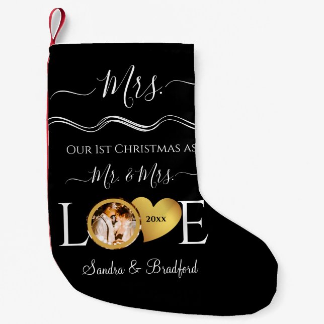 Mrs. 1st Christmas as Mr Mrs Newlyweds  Holiday  Small Christmas Stocking (Front)