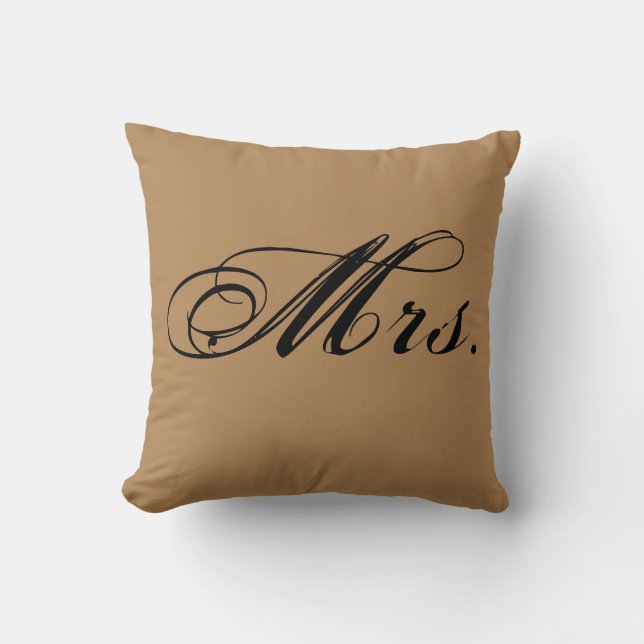 "Mrs." Accent Throw Pillow (Brown) (Front)