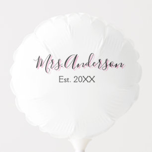 Mrs add name last name black pink est year modern  balloon
