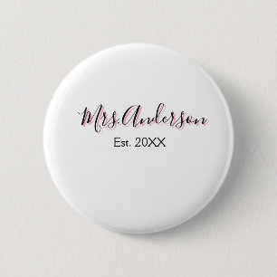 Mrs add name last name black pink est year modern button