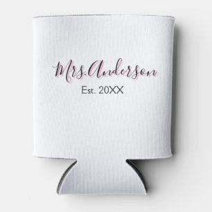 Mrs add name last name black pink est year modern  can cooler