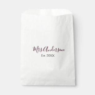 Mrs add name last name black pink est year modern favor bag