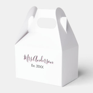 Mrs add name last name black pink est year modern favor boxes