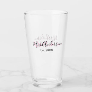 Mrs add name last name black pink est year modern  glass