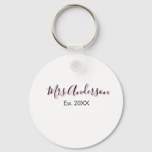 Mrs add name last name black pink est year modern keychain