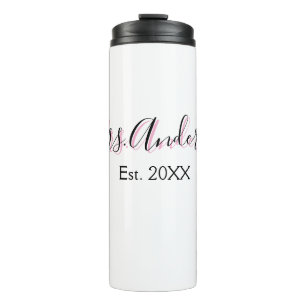Mrs add name last name black pink est year modern thermal tumbler