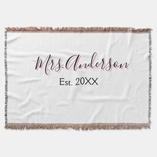 Mrs add name last name black pink est year modern  throw blanket (Front)
