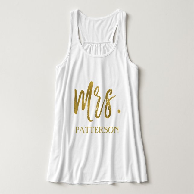 Mrs. and last name Gold Foil Typography Shirt (Design Front)