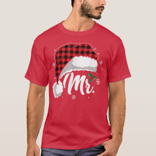 Mrs And Mr Santa Hat Buffalo Plaid Christmas Coupl T-Shirt