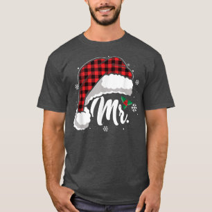 Mrs And Mr Santa Hat Buffalo Plaid Christmas Coupl T-Shirt
