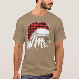 Mrs And Mr Santa Hat Buffalo Plaid Christmas Coupl T-Shirt