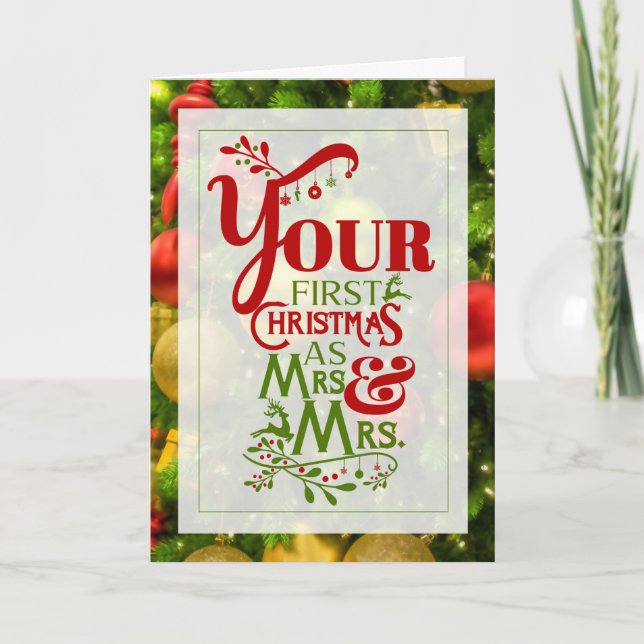 Mrs. and Mrs. 1st Christmas Lesbian Life Partners Holiday Card (Front)