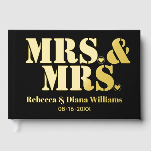 Mrs and Mrs black photo foil lesbian wedding Foil Guest Book