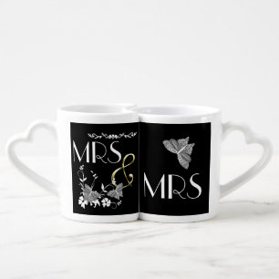 Mrs and Mrs Butterflies and Flowers Coffee Mug Set