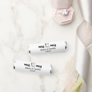 Mrs and Mrs Caligraphy Heart Black White Wedding Breath Savers® Mints