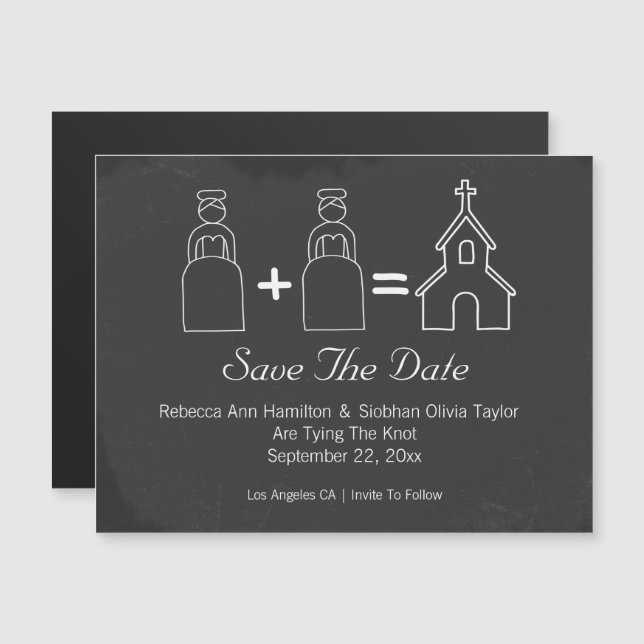 Mrs and Mrs Doodle Church Save The Date Wedding Magnetic Invitation (Front/Back)