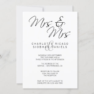 Mrs And Mrs Elegant Text Lesbian Wedding Invitation