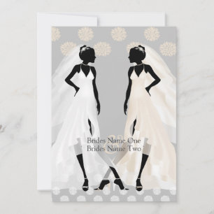 Mrs and Mrs Elegant Wedding Dress And Flower Invitation