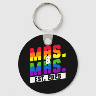 Mrs. And Mrs. Est. 2025 - Gay Pride Wedding Keychain