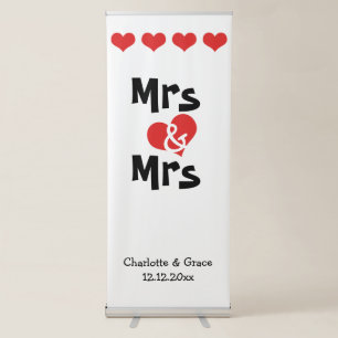 Mrs and Mrs Heart Lesbian Wedding Personalized Retractable Banner