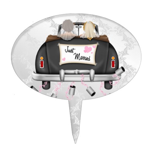 Mrs and Mrs Just Married Wedding Car Cake Topper