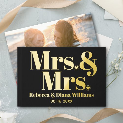 Mrs and Mrs lesbian black photo wedding Foil Guest Book