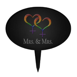 Mrs. and Mrs. Lesbian Pride Rainbow Symbols Cake Topper