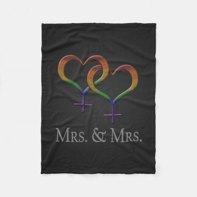 Mrs. and Mrs. Lesbian Pride Rainbow Symbols Fleece Blanket (Front)