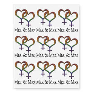 Mrs. and Mrs. Lesbian Pride Rainbow Symbols Temporary Tattoos