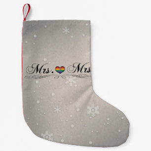 Mrs. and Mrs. Lesbian Pride Typography Design Small Christmas Stocking