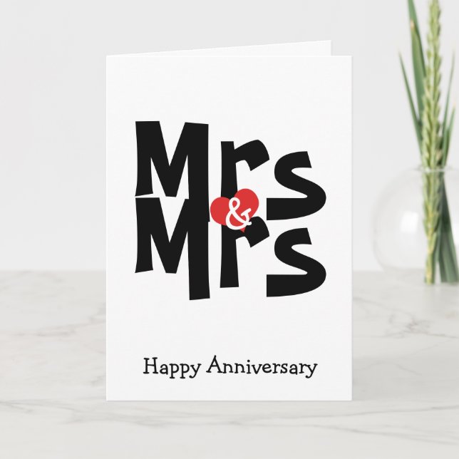 Mrs and Mrs Lesbian Wedding Bold Anniversary Card (Front)