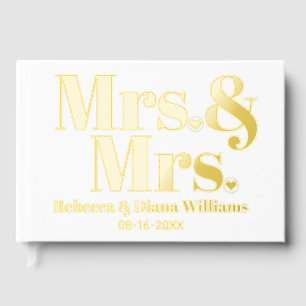 Mrs. and Mrs. lesbian white photo wedding Foil Guest Book