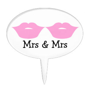 Mrs and Mrs Lipstick Kisses Wedding v2 Cake Topper
