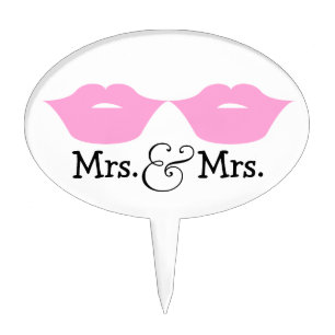 Mrs and Mrs Lipstick Kisses Wedding v3 Cake Topper