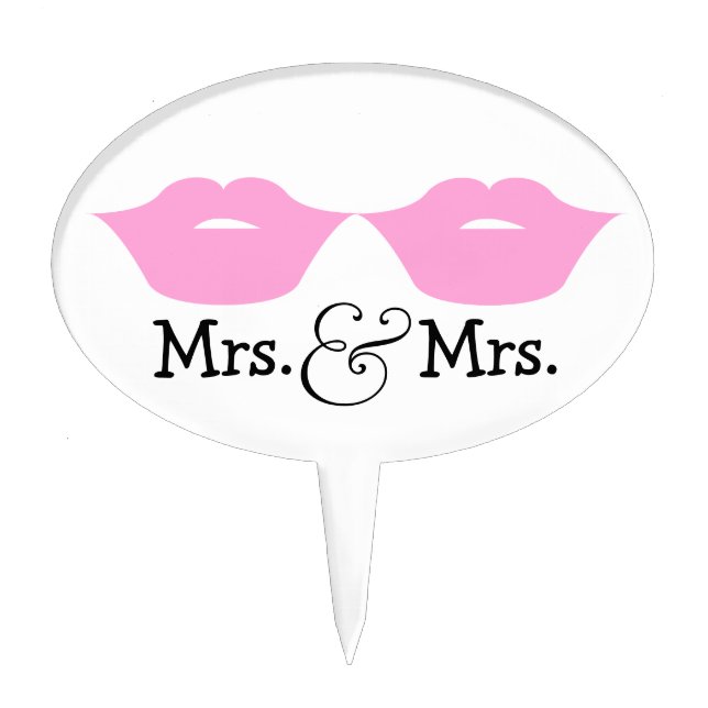 Mrs and Mrs Lipstick Kisses Wedding v3 Cake Topper (Front)