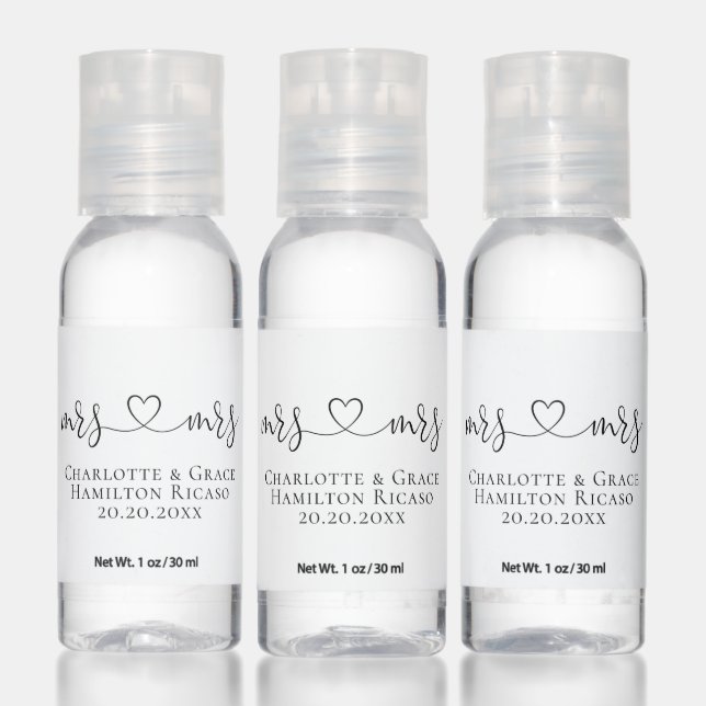 Mrs And Mrs Love Heart Personalized Gay Wedding Hand Sanitizer (Set)