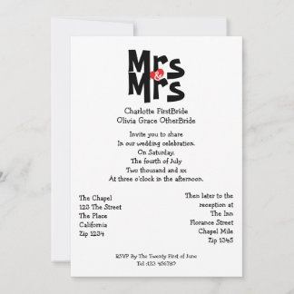 Mrs And Mrs Modern Bold Gay Lesbian Wedding Invitation
