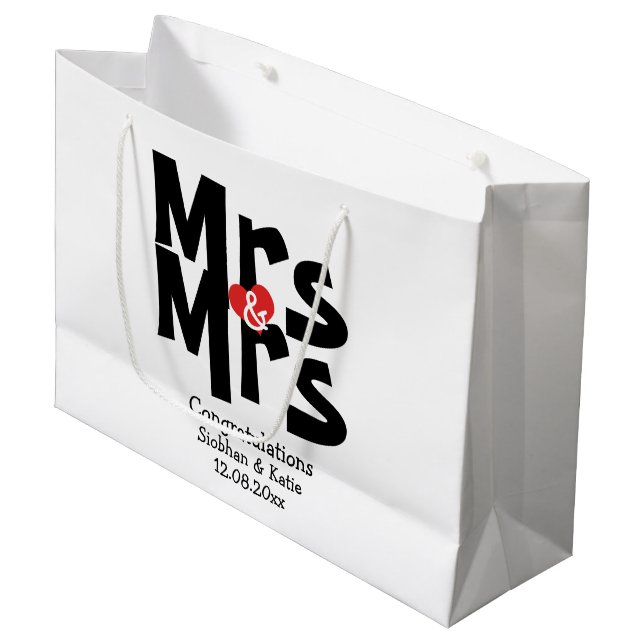 Mrs and Mrs Modern Personalized Black And Red Large Gift Bag (Front Angled)