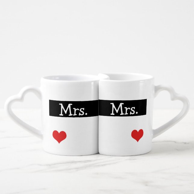 Mrs and Mrs Newly Wed Heart Wedding Coffee Mug Set (Front Nesting)