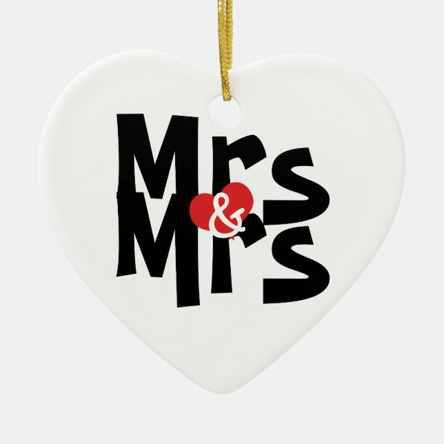 Mrs and Mrs Personalized Bold Font Lesbian Wedding Ceramic Ornament (Front)