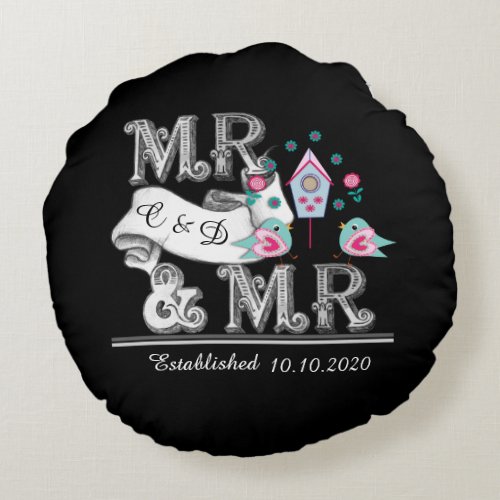 Mrs and Mrs Personalized Gay Wedding Gift Round Pillow