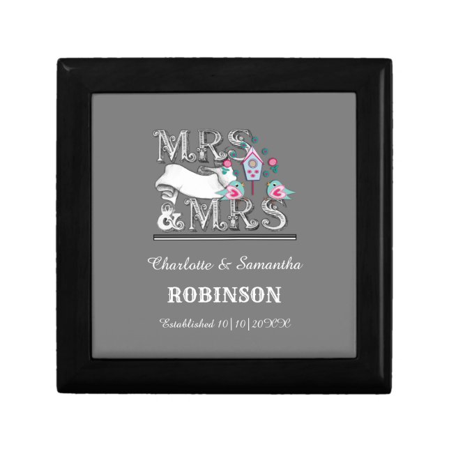 Mrs and Mrs Personalized Lesbian Wedding Gift Box (Front)