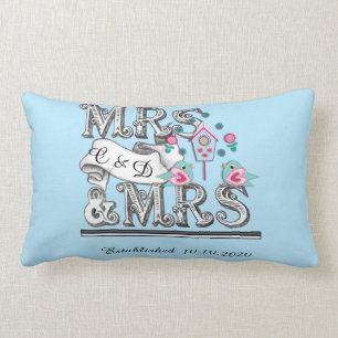 Mrs and Mrs Personalized Lesbian Wedding Gift Lumbar Pillow