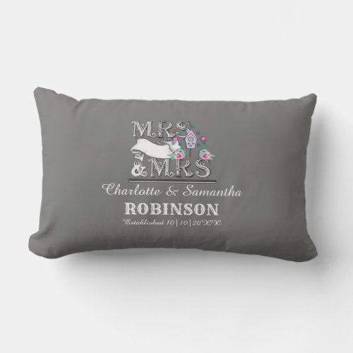 Mrs and Mrs Personalized Lesbian Wedding Gift Lumbar Pillow