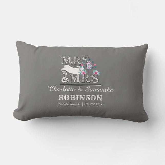 Mrs and Mrs Personalized Lesbian Wedding Gift Lumbar Pillow (Front)