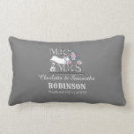 Mrs and Mrs Personalized Lesbian Wedding Gift Lumbar Pillow<br><div class="desc">A special wedding gift on a special day for the happy lesbian couple; this cute design, "MRS and MRS" with a cute pair of love birds and bird house in pink and blue. Don't forget to personalize it with the date of the wedding and their names and surnames for that...</div>