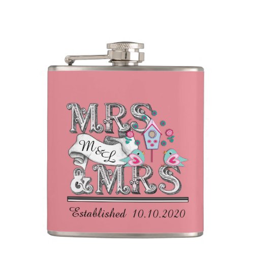 Mrs and Mrs Personalized Lesbian Wedding Gifts Flask
