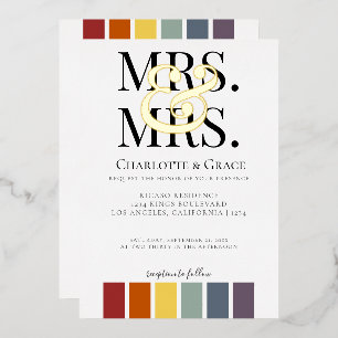 Mrs and Mrs Rainbow Gay Elegant Wedding Foil Invitation