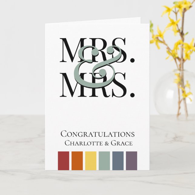 Mrs and Mrs Rainbow Gay Wedding Congratulations Card (Yellow Flower)